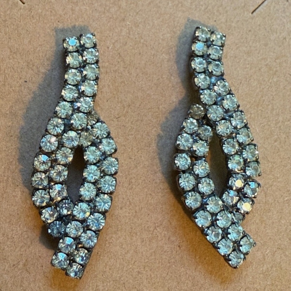 Vintage Style Silver Tone Dangle Rhinestone Screw on Earrings